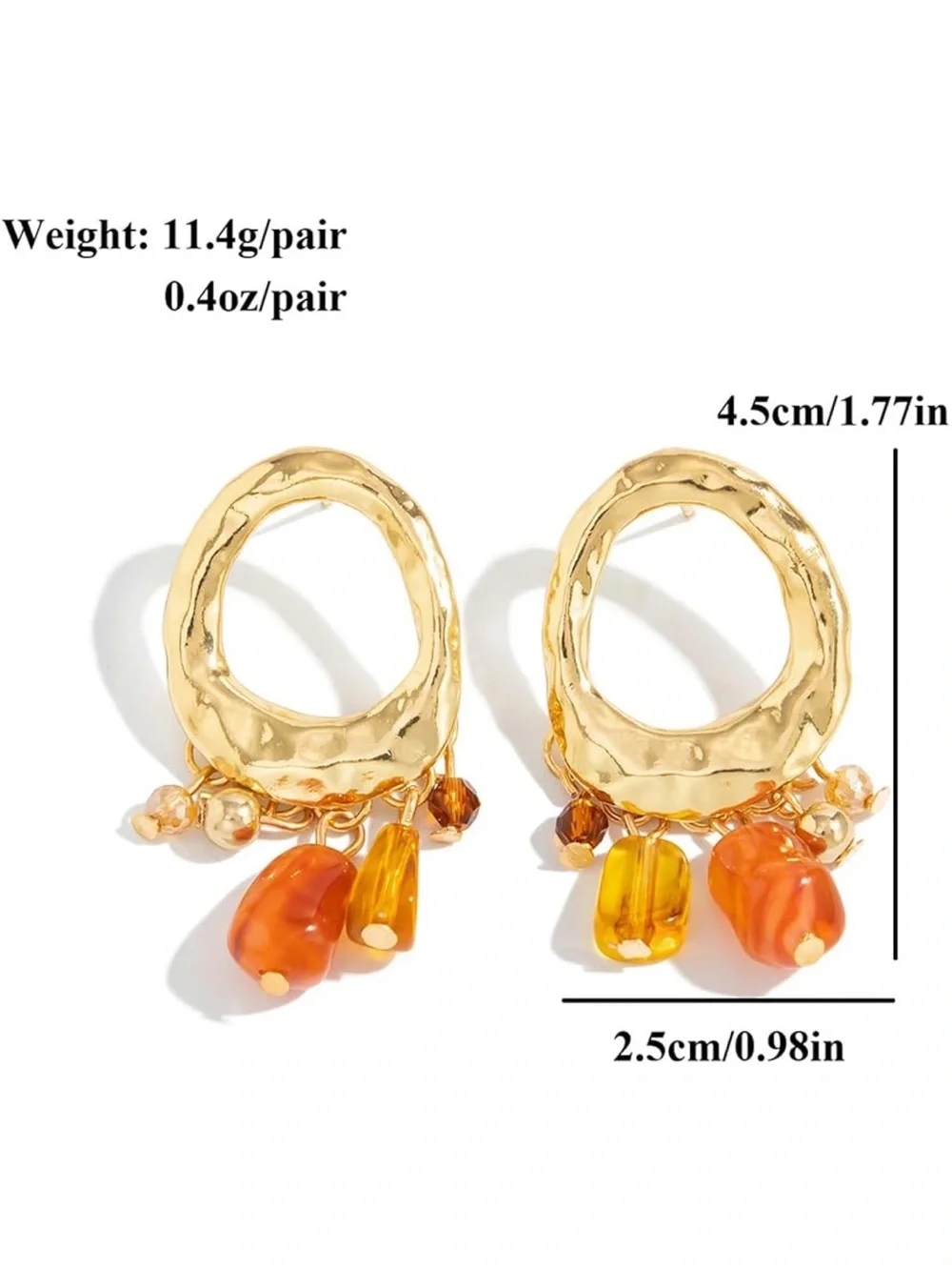 Anthropologie Gold Hoop Earrings with Amber & Orange Beads